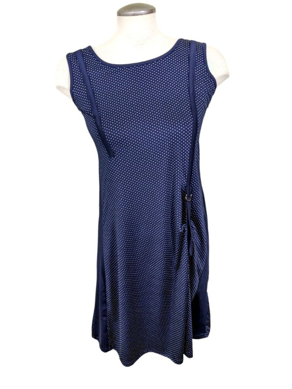 Tango Mango Dress Womens M Navy Polka Dot Midi Artsy Lagenlook Boho Avant Garde